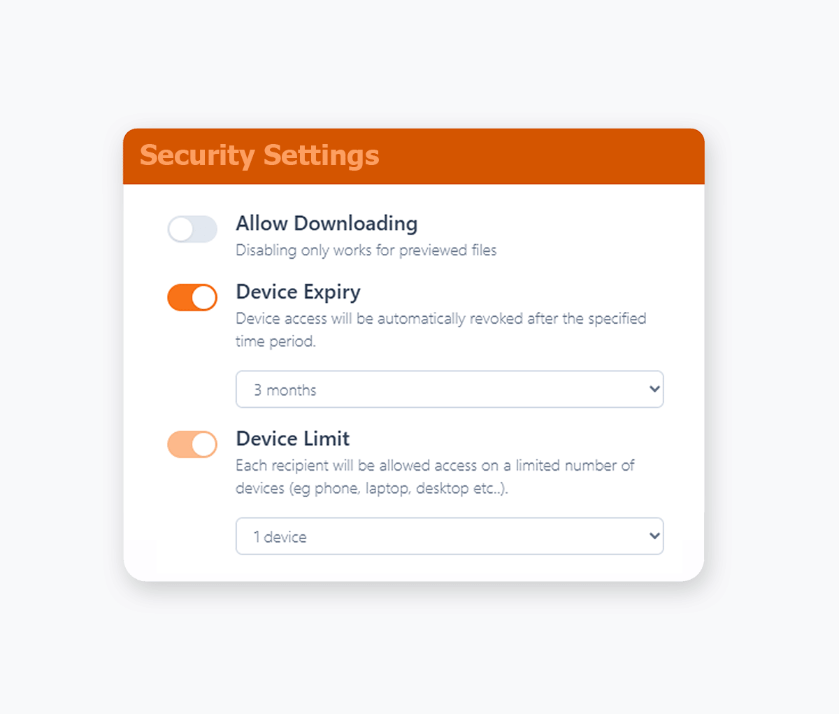 Orangedox App - Security settings no download